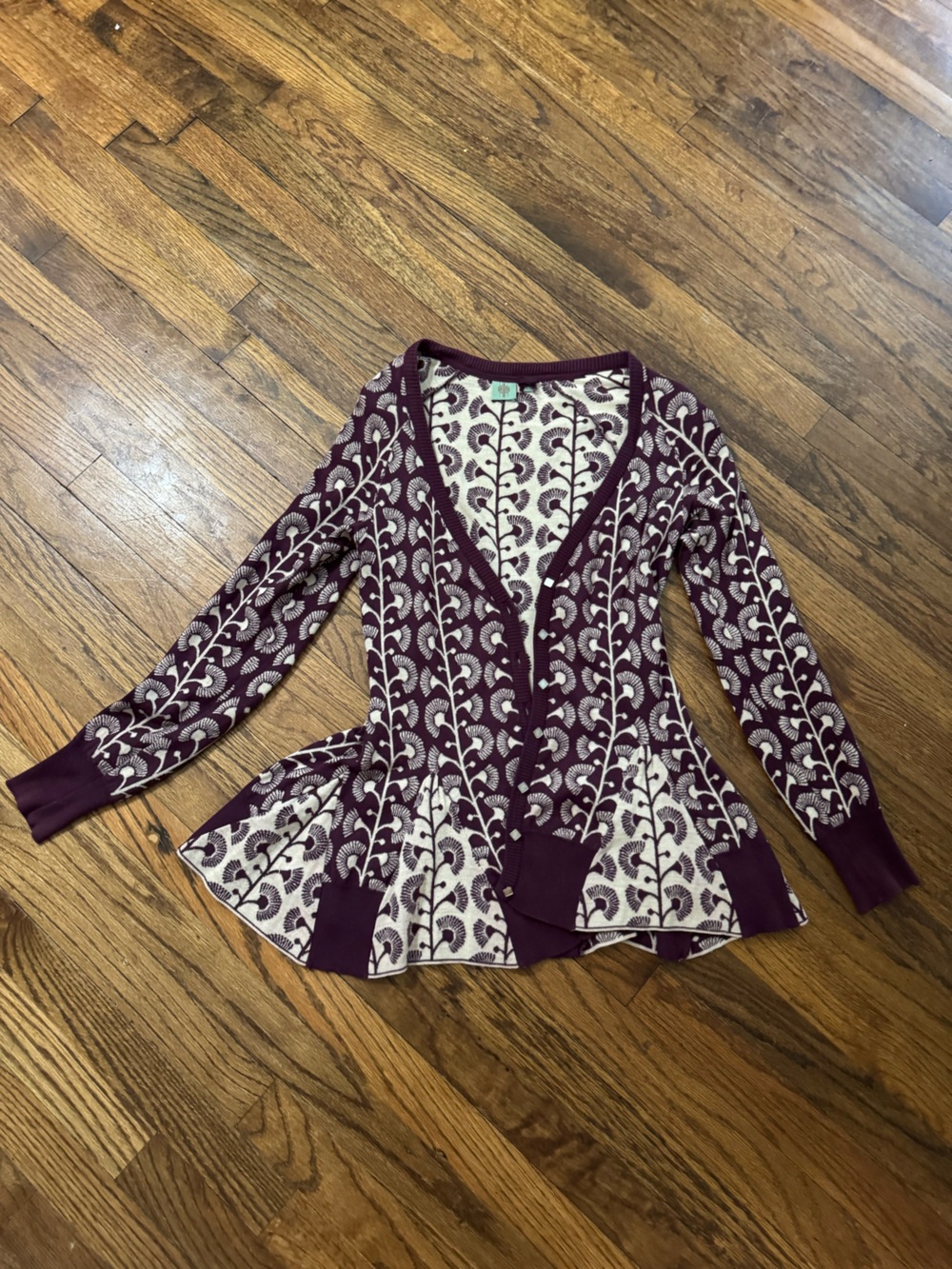 Anthropologie Purple and Cream Patterned Knit Cardigan - Picture 2 of 15